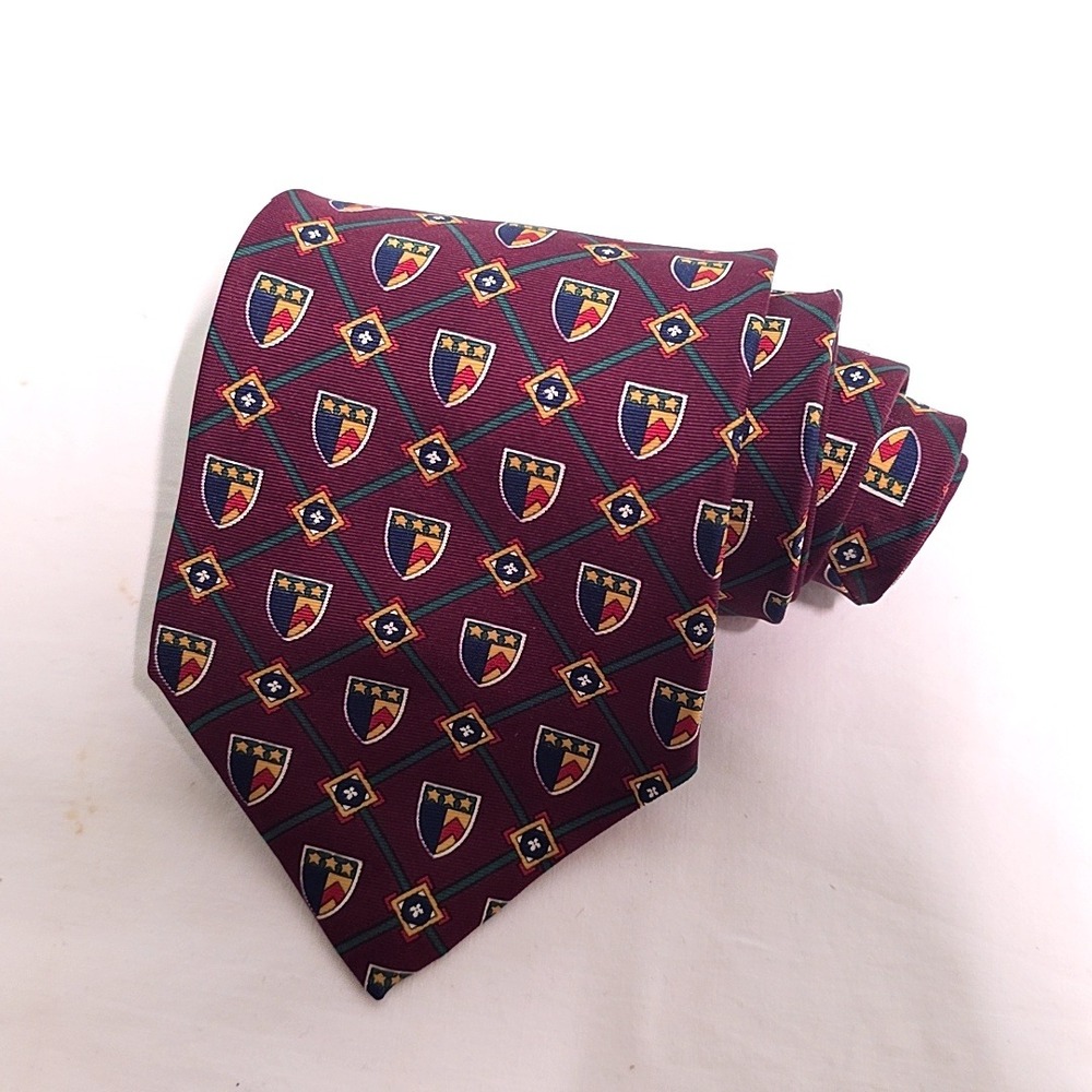 Tommy Hilfiger Necktie Mens Tie Burgundy Crest Lattice Italian Silk Preppy